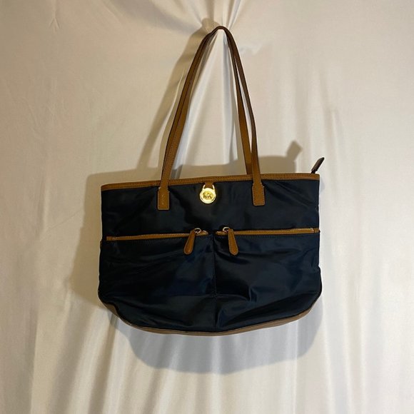 Michael Kors Handbags - Michael Kors Canvas & Leather Blue & Brown Bag